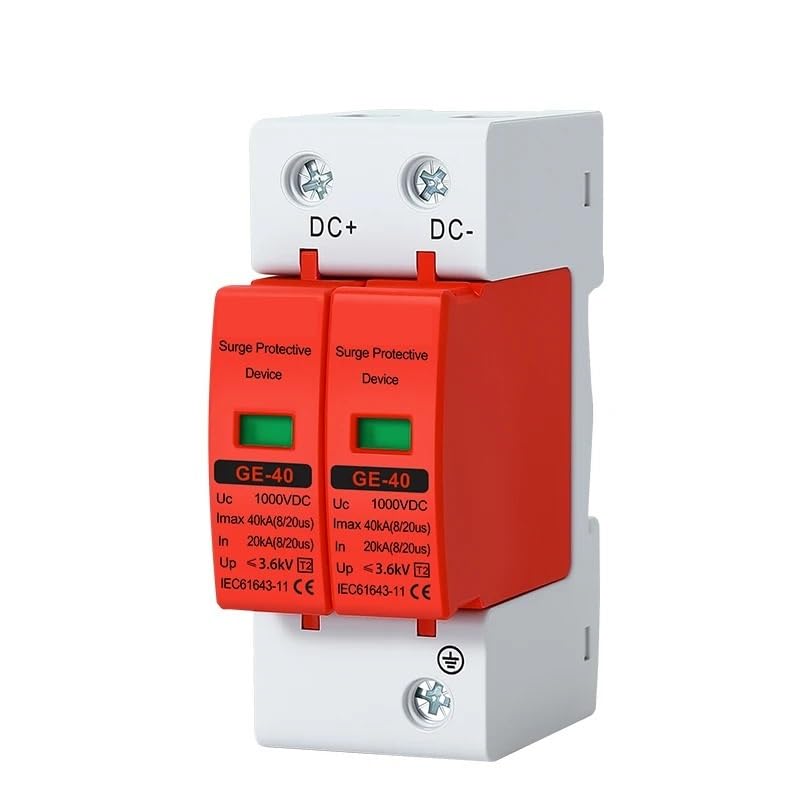 DC SPD 2P 500V 800V 1000V Low Voltage Surge Protector Photovoltaic Lightning Protection with 20KA-40KA Current Rating(1000V)