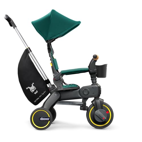 Image of Doona Liki Trike S5 - Premium Foldable Trike for Toddlers, Kids /Baby Tricycle Stroller with Cushion Seat, UPF 50+ Sun Protection & Harness, Parental Control, Ages 10 Months to 3 Years, Racing Green