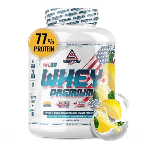 AS American Suplement | Premium Whey Protein | Proteína de Suero de Leche | Aumentar Masa Muscular | Alta Concentración de Proteína WPC80 Pura | Kyowa Quality® (2 kg, Limón)