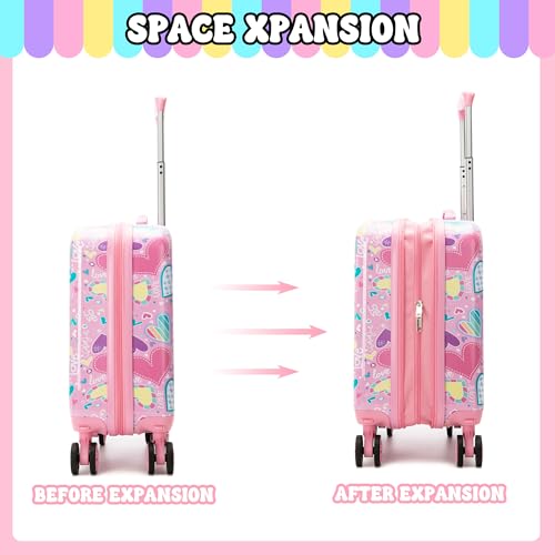 Image of Kids Luggage Set 2 piece Pink Kids Suitcase with Spinner Wheels 16 inch Childrens Luggage for Girls With Wheels Hard Shell Luggage Sets Airline Approved