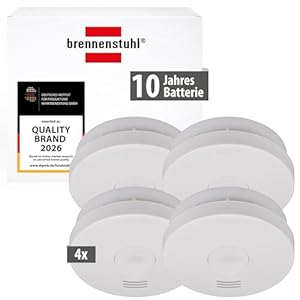 Brennenstuhl Rauchmelder Set, 4X RM L 3100 mit integrierter Batterie (geprüft und Zertifiziert nach VDs DIN EN 14604) weiß