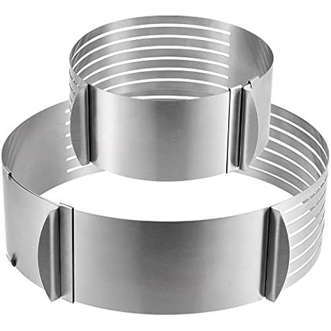 FAATCOI 2 Pack Cake Slicer, Stainless Steel Cake Cutter Leveler 7-Layer 6-8 inch / 9-12 inch Adjustable Cake Ring Molds for Baking, Cutting and Slicing Cakes - Silver Cover