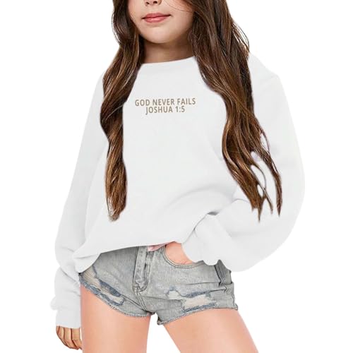 Christian Sweatshirt for Girls God will Never Fail You Grahpic Print Hoodies Long Sleeve Pullover Oversized Shirt 3-14T2