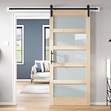 ROYMELO 36x84 inch Glass Sliding Barn Door Slab with 6.6ft Hardware Kit Included, 5-Panel Frosted Glass, Spruce Wood Support DIY Dyeing, Easy Assembly