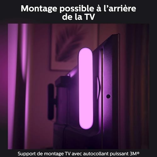 Philips Hue Play White and Color Ambiance Barre lumineuse connectée Pack de 2, unité de base, Éclairage d’ambiance pour TV et gaming (Compatible avec Alexa, Google Assistant et Apple HomeKit), Blanc