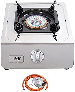 NJ NSD-11 Gas Hob 1 Burner Stainless Steel Cooktop Wok FFD Portable Stove Indoor Regulators (Butane 21mm Clip-on)