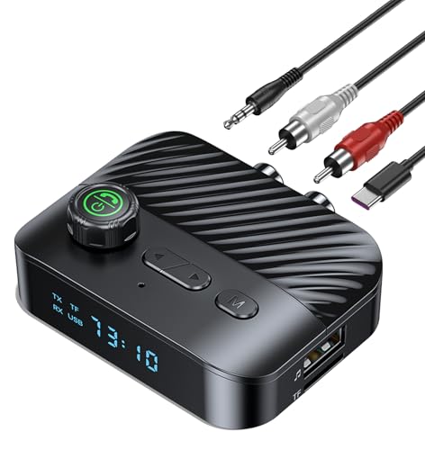 Image of Bluetooth Transmitter for TV to Headphone/Speakers, RCA to Bluetooth Transmitter Receiver with Low Latency/Music Volume Control, AUX Adapter for Stereo Receiver Support USB Flash Drive/TF Card KAIY