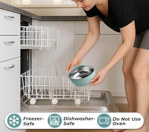 Image of NYALA Stainless Steel Toddler Plates Silicone Suction, Non-Slip Baby Plates BPA Free,Unbreakable Dishwasher Safe (Pista Green, Bowl)