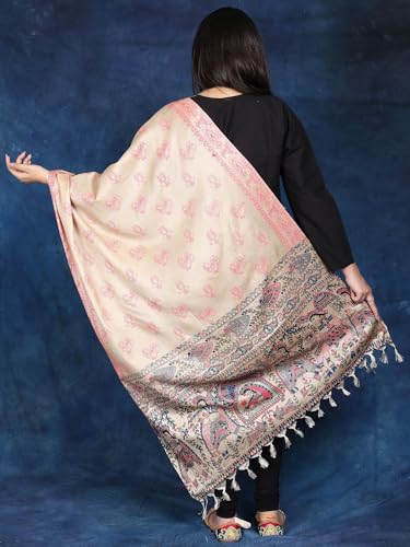 Women's Madhubani Dupatta with Printed Palanquin and Peacocks Beautiful Weave Stole Chunni for Girl4