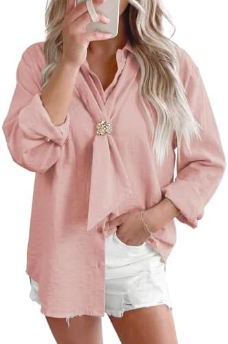 Astylish Women's Fashion Bow V Neck Button Down Blouse Casual Lon...