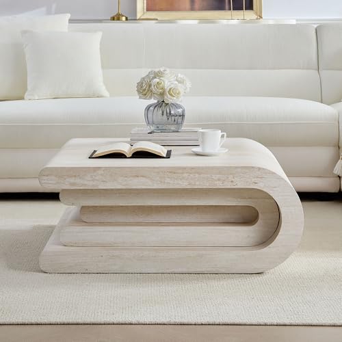 KEIKI Faux Travertine Square MDF Coffee Table