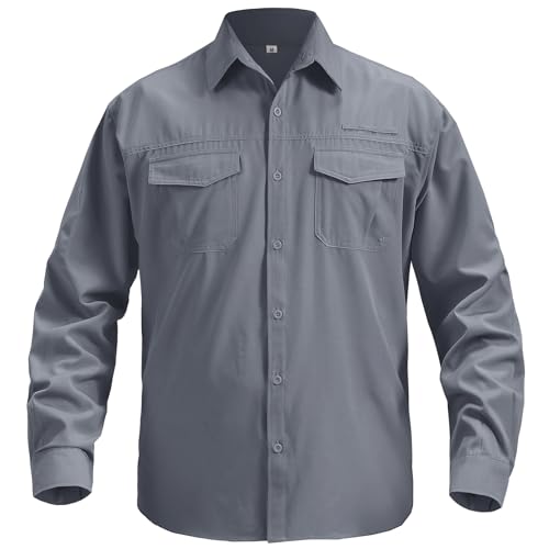 Mens Safari Sun Shirts UPF 50+ UV Sun Protection Long Sleeve Outdoor Quick Dry Fishing Hiking Gardening Shirts