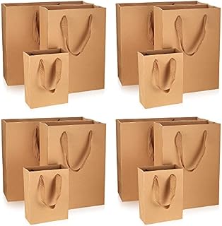 12 Pcs Kraft Paper Bags, Gifts Wrapping Shopping Bags Pouches with Handles, Brown Party Bags for Baby Shower, Birthday Parties, Gifts, Restaurant Takeouts, Shopping, Retail, Presents - 3 Sizes