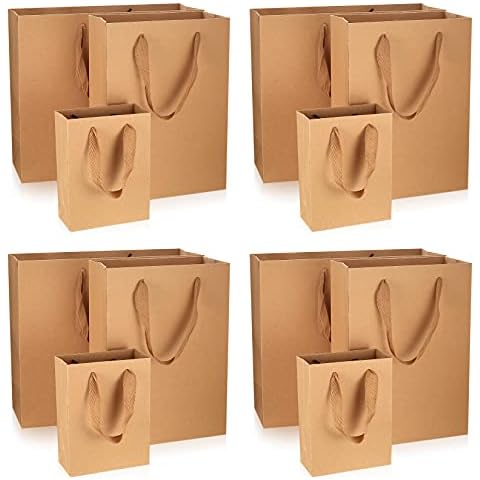 12 Stück Kraftpapiertüten, Geschenktaschen Einkaufstüten Beutel mit Griffen, Geburtstagsfeiern, Geschenke, Einkaufen, Einzelhandel, Geschenke Tüten - 3 Größen Cover