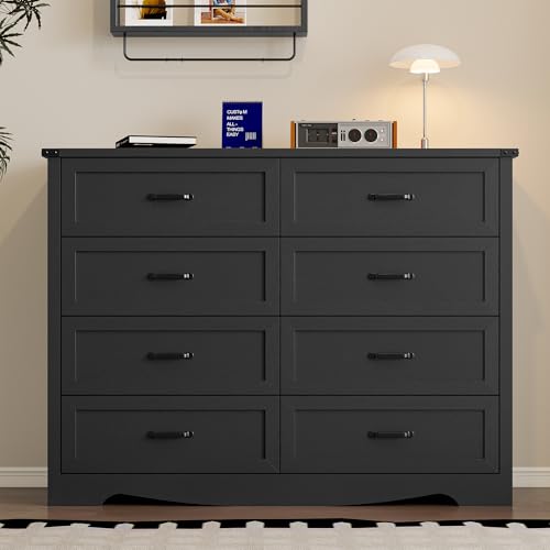 Image of BORNOON 8-Drawer Dresser for Bedroom, Modern Wooden Chest of Drawers with Metal Handles, Anti-Tipping Design, Sturdy and Stable Storage Organizer for Living Room, Entryway, Home Office