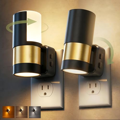 Image of L LOHAS LED Night Lights Plug into Wall, 2 Pack, Plug in Night Light, Soft White /Cool White /Amber, Dimmable Backlit Nightlight with Light Sensor, 180 Rotatable Nightlights Plug in Wall for Hallway