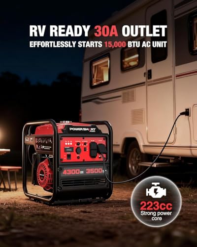Image of PowerSmart 4300 Watt Portable Generator with Inverter Technology, 3500W Rated, 223cc 4-Stroke Gas Powered Engine, 30 Amp Outlet for Home Use, Emergency