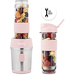Licuadora Solac H.Koenig SMOO12 Batidora de Vaso Individual, Licuadora Portátil para Smoothies de Frutas y Verduras, Capacidad de 570 Ml, 300 W, Incluye 2 Botellas Deportivas Portátiles, Sin BPA, Rosa Palo