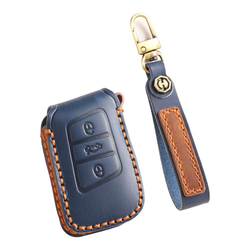 Étui clé VW Passat CC Arteon cuir bleu coque 3 boutons facile à installer