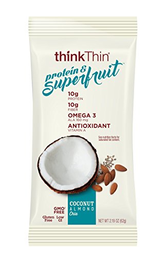 thinkThin Protein & Superfruit Bars, Coconut Almond Chia, 2.19 oz Bar (Pack of 9) Packaging May Vary