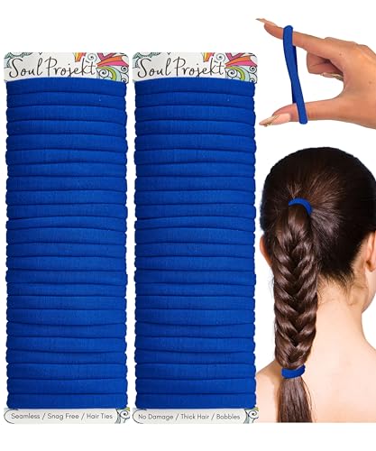 Soul Projekt Royal Blue Thick Hair Bobbles 50 Pack 8mm School Hair Accessories Blue Hair Bands Ladies Hair Band Snag Free Kids Hair Ties
