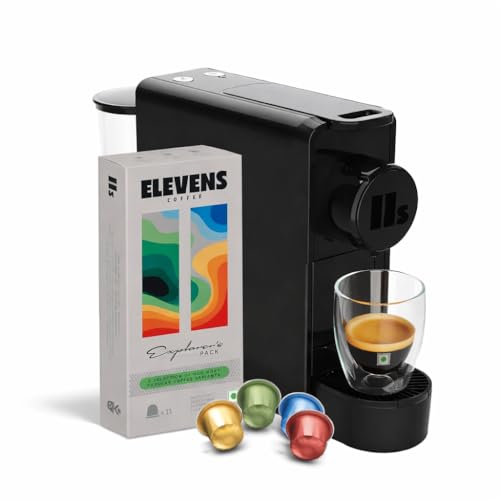 Image of ELEVENS COFFEE The Starter Kit | Coffee Capsule Machine + Explorer's Pack Coffee Capsules | 19 Bar Espresso Pod Machine | 11 Nespresso Compatible Aluminium Pods | Fast Heat Up | One Touch Operation