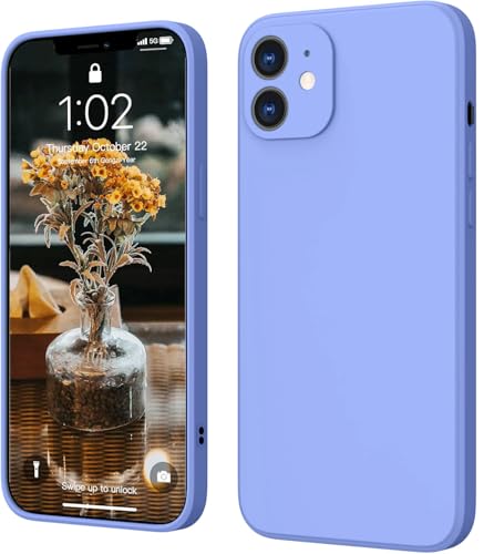 Image of DIZORO Square Candy Liquid Silicone iPhone Case Cover for iPhone 12, All Cube Series with Microfiber Lining Compatible iPhone 12 (6.1 inch) (Purple)
