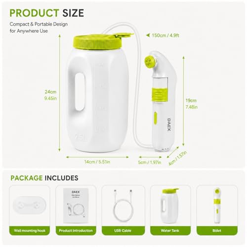 Portable Bidet for Travel – Electric High Pressure Rechargeable Bidet for Women & Men, 2.5L Bottle, 1600mAh Battery, 1300ML/min Strong Flow, Waterproof Personal Hygiene Sprayer for Travel & Home - image 2