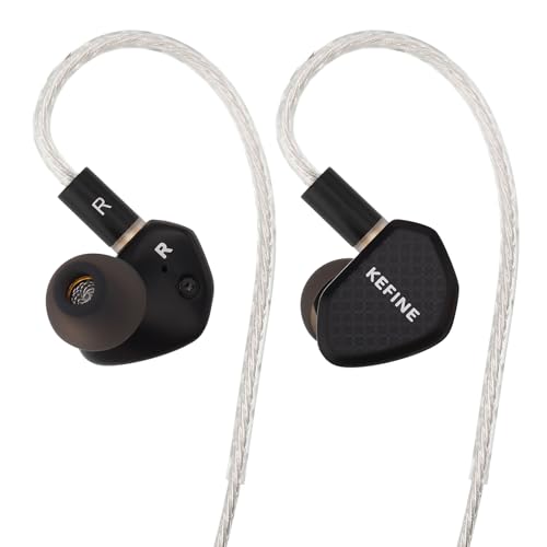HZNXEPX KEFINE Klean in-Ear Monitors IEMs for Gaming 10mm DLC Diaphragm Dynamic Driver Earphones Dual-Cavity IEMs with Silver-Plated Copper Cable 3.5mm Wired Earbuds (Black No Mic 3.5mm)