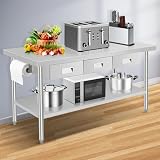 Hipicute 60' × 24' Stainless Steel Workbench with 3 Drawers, Paper Towel Holder, NSF Work Tables with Drawer, Metal Dining Prep Table- for Home Kitchen Dining Room Garage Warehouse