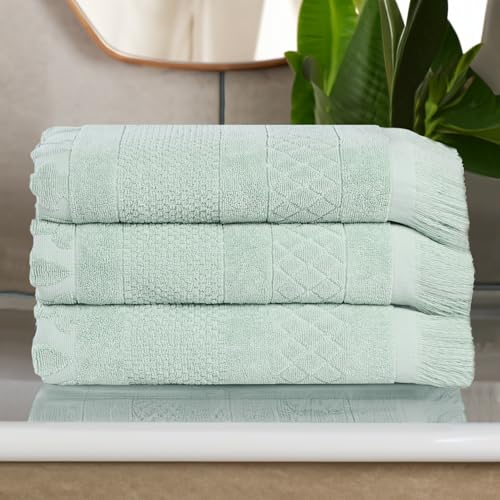 SUPERIOR Cotton Bath Towel Set, Large Plush Absorbent Body Towels, Luxury Soft Quick Drying, Shower, Spa, Hotel, Pool, Guest Bathroom, Home Essentials, Set of 3, Rolla Collection, Sage