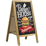 VAIIGO Pizarra Caballete Grande 45×105 cm Magnética Doble Cara – Pizarra Negra de Tiza con Marco de Madera y Estante Central, Cartel Publicitario Plegable para Restaurante, Bar, Tienda, Boda, Marrón