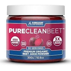 PureClean Beet Premium Beet Juice Powder - 100% Organic Nitric Oxide Support for Clinically-Proven 3X Greater Circulation, Endurance & Energy - Proudly Cold-Pressed, Eco Friendly, USA - 30 Servings