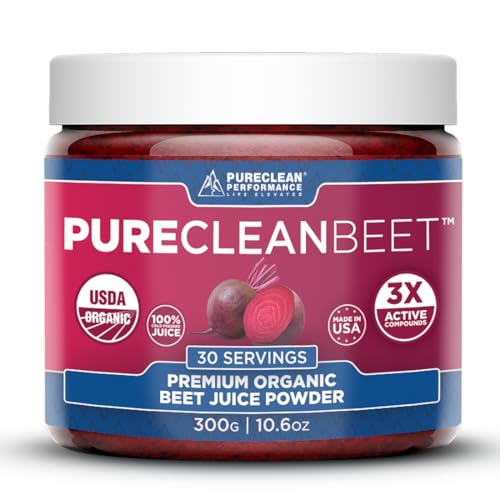 Image of PureClean Beet Premium Beet Juice Powder - 100% Organic Nitric Oxide Support for Clinically-Proven 3X Greater Circulation, Endurance & Energy - Proudly Cold-Pressed, Eco Friendly, USA - 30 Servings