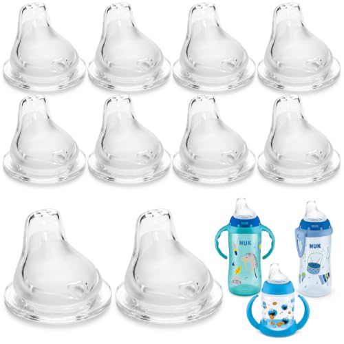 10-Pack Sippy Spouts Compatible with NUK Active Cup and Learner Cup Soft Silicone Sippy Cup Replacement Nipples No Spill Bottle to Cup Transition Spouts BPA Free Variable Flow