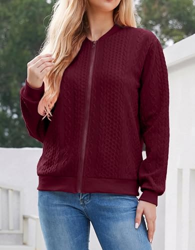 Image of WROLEM Women's Zip Up Cardigan Sweater Cable Hoodies Long Sleeve Jacket Outfits Crewneck Casual Coat