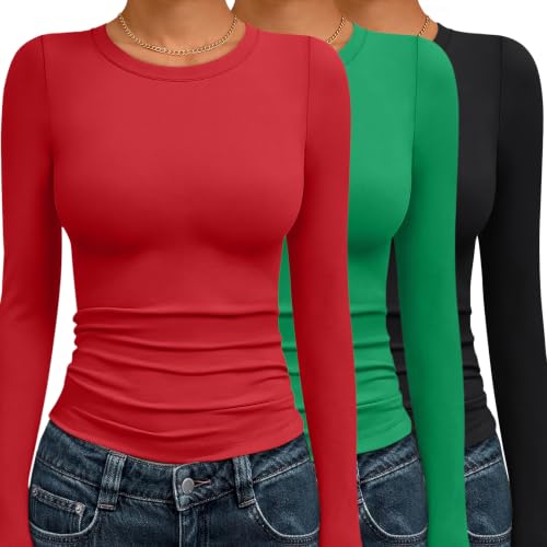 AUTOMET 3 Pack Womens Long Sleeve Shirts Black Red Green XS | Y2K