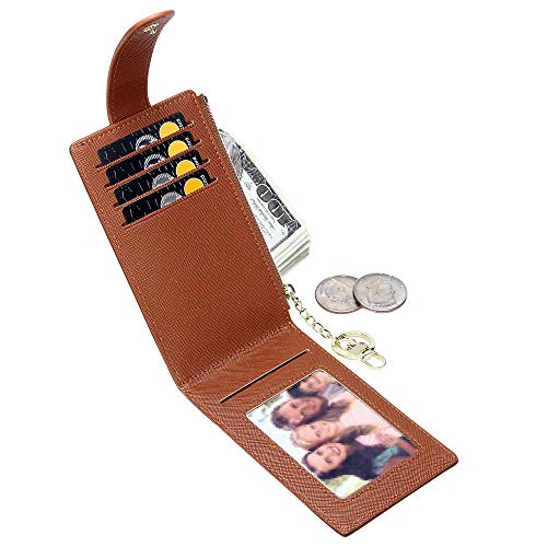 Image of Badiya Slim Women Wallet RFID Blocking Bifold Compact 9 Card Slots Holder Wallets Soft Leather with Zipper Coin Pocket 2 ID Window