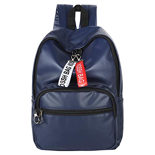Image of Cutie & Brat PU Leather Canvas Backpack - Durable and Light Weight - 14 inch Laptop Bag for School College Office - Waterproof Travel Casual Unisex Bagpack for Men Women (Blue)