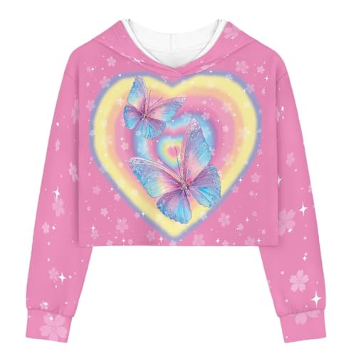 Girls Stylish Cropped Hoodie Long Sleeve Sweatshirt Short Top Fashion Round Neck Pullover for Kids Size 5-14