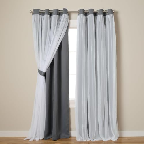 Image of TOWN & COUNTRY LUXE Talia Double Layer Indoor Curtains, Sheer and Room Darkening Blackout, Grommet Top, Energy Efficient Set, 52 inchx84 inch, Black Pearl (Pack of 12)