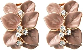 Navachi 18k Gold Plated Crystal Enamel Leaves Flower Omega Earrings