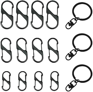 12 Pieces S Shape Black Carabiner, Double Snap Hook Metal Buckle, 50mm/40mm/32mm 8-Shaped Carabiner,Zinc Alloy Keychain, 3 Pieces Black Keyring Rings for Camping, Hiking, Travel, Fishing