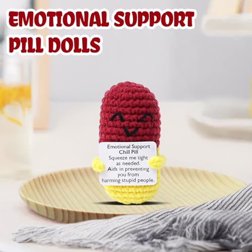 Image of Wine Red Pill Crochet,Handmade Capsule Knitted with Inspirational Card, CNA Nurse Appreciation Keepsake for Doctors, Pharmacists, RN, LPN, Office Decor & Nurse Appreciation Events
