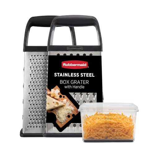 Rubbermaid EZ Grip Box Grater, Stainless Steel Cheese Grater & Container - BPA Free Multi-Surface Cheese Shredder & Food Grater for all Vegetables | Graters for Kitchen -Non-Slip Base, Dishwasher Safe - image 1