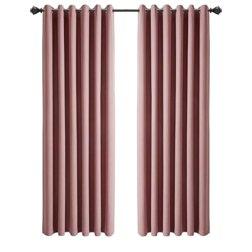 Image of INSPIRE HOMEWARE 100% Blackout Eyelet Curtains for Living Room 66x72 Inch Drop Blush Linen Curtains Energy Saving and Privacy protection Ring Top Curtain 2 Panels & Tieback