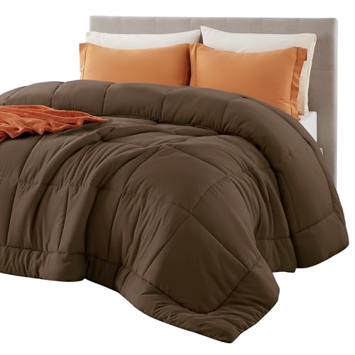 Image of Bedsure Comforter Duvet Insert - Quilted Comforters Full Size, All Season Duvet, GentleSoft Down Alternative Bedding, with 8 Tabs, Gifts for Women /Men, Brown, Full 86 x 82 Inches