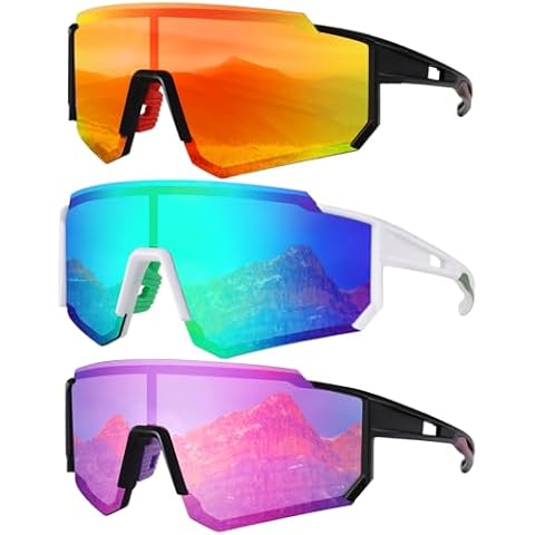 GGBuy Cycling Sunglasses Polarized Sports Sunglasses for Men Women, UV Protection for Riding Baseball Running Glasses (red and green and purple) Cover