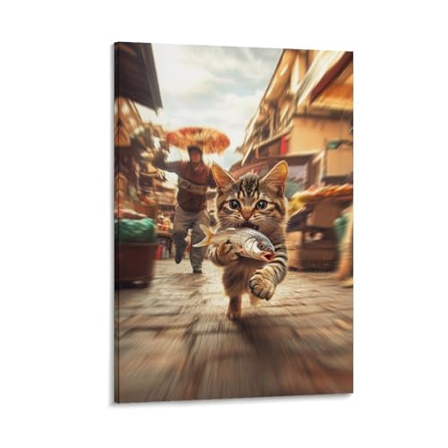 Toile chat rural chinois décoration murale salon finition premium 30x45cm