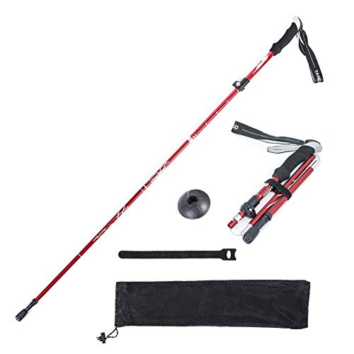 BenU Trekking Poles 1pc Sports Anti Shock Aluminium Alloy Walking Stick Pole Collapsible Alpenstocks Folding Trekking 130CM Red